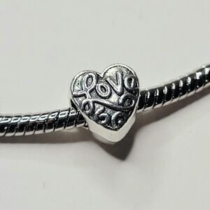 BOGO New! For Pandora Charm Bracelet Antique Silver Color Heart LOVE Charm Bead